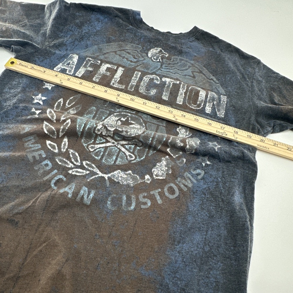 Affliction Shirt Mens Large Short Sleeve T Skull Biker Goth Y2K Emo‎ Patch MC L - Picture 7 of 9